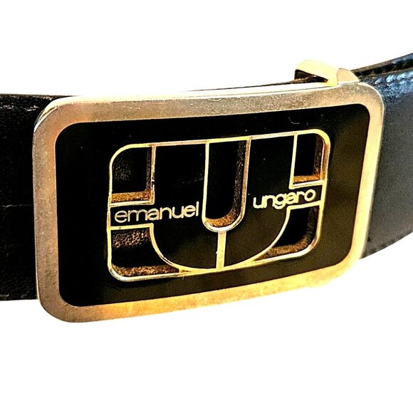 Vintage Emanuel Ungaro Belt 1970s Leather Black Gold Womens 25 27 Inch Waist main image 8